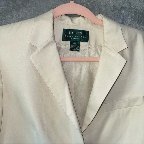 Lauren Ralph Lauren LRL Cream Blazer Faux Pockets 12P Petite Career Work Office - Picture 6 of 16